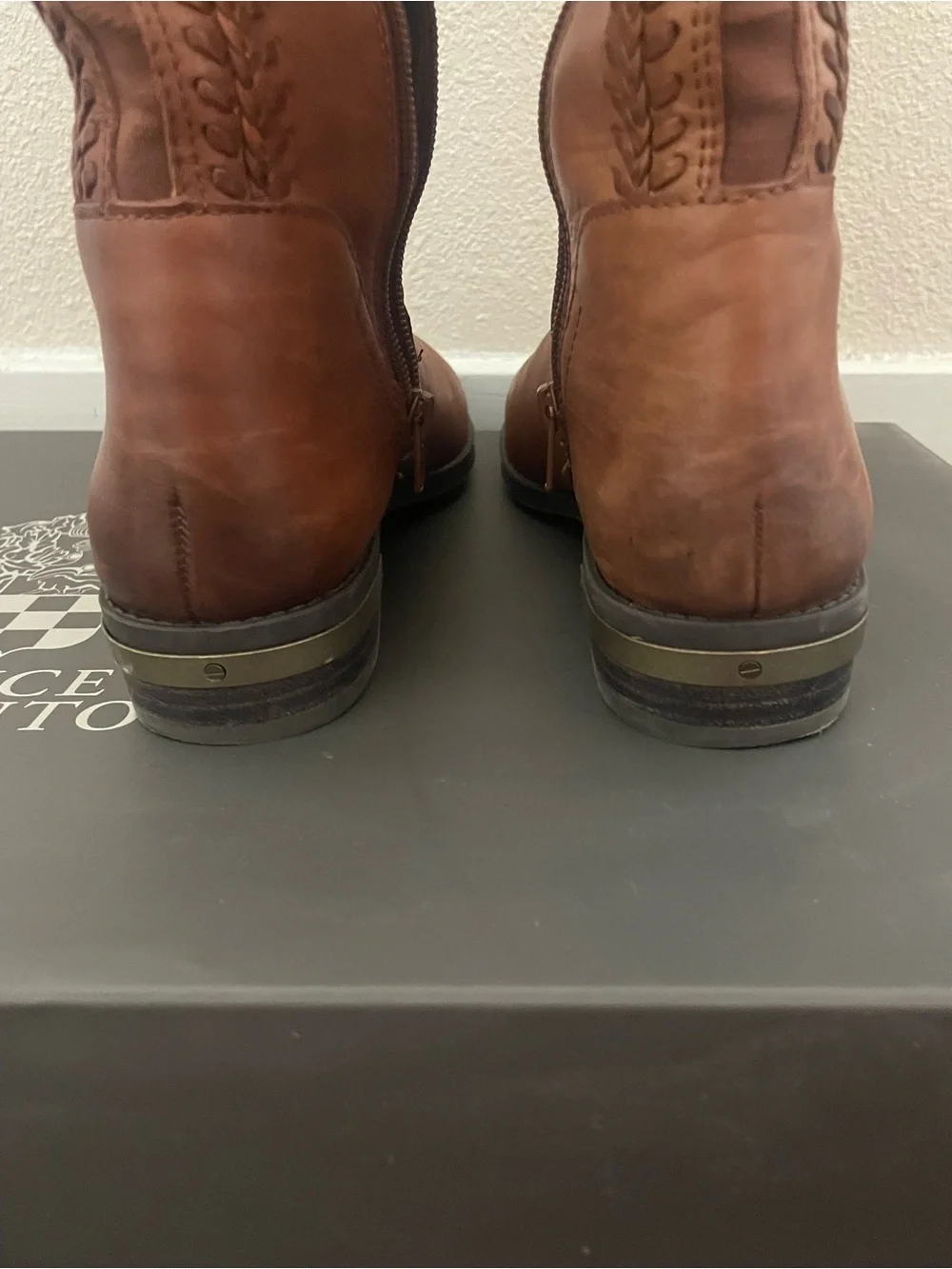 Women's Vince Camuto Tall Brown Leather Riding Boots - Classic Zip Detail